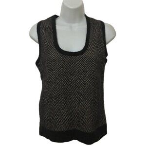 MaxMara Brown Wool Blend Round Neck Chevron Knit Sweater Vest